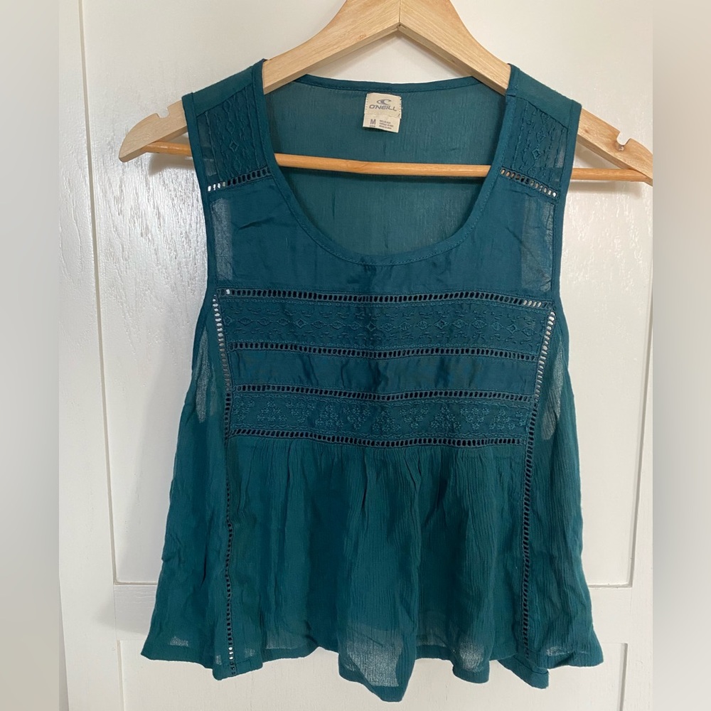 O'Neill dark teal flowy crop tank top